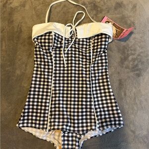 Bettie Page Black and White Checkered One Piece